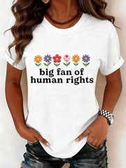 Women's Big Fan of Human Rights Embroidery Pattern T-Shirt