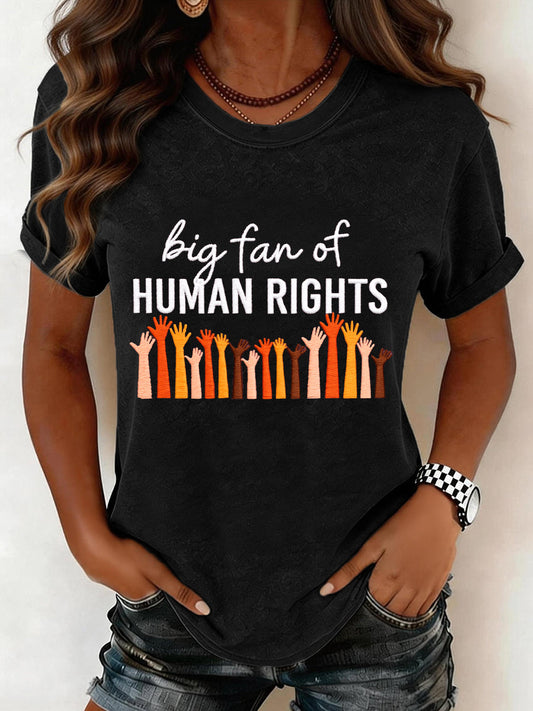 Women's Big Fan of Human Rights Embroidery Pattern T-Shirt
