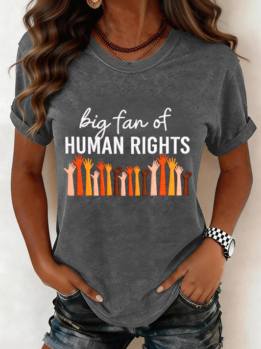 Women's Big Fan of Human Rights Embroidery Pattern T-Shirt