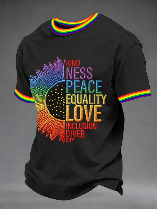Men's Kindness Peace Equality Love Inclusion Diver Sity Rainbow Print Casual Tee
