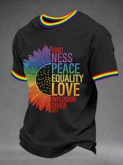 Men's Kindness Peace Equality Love Inclusion Diver Sity Rainbow Print Casual Tee