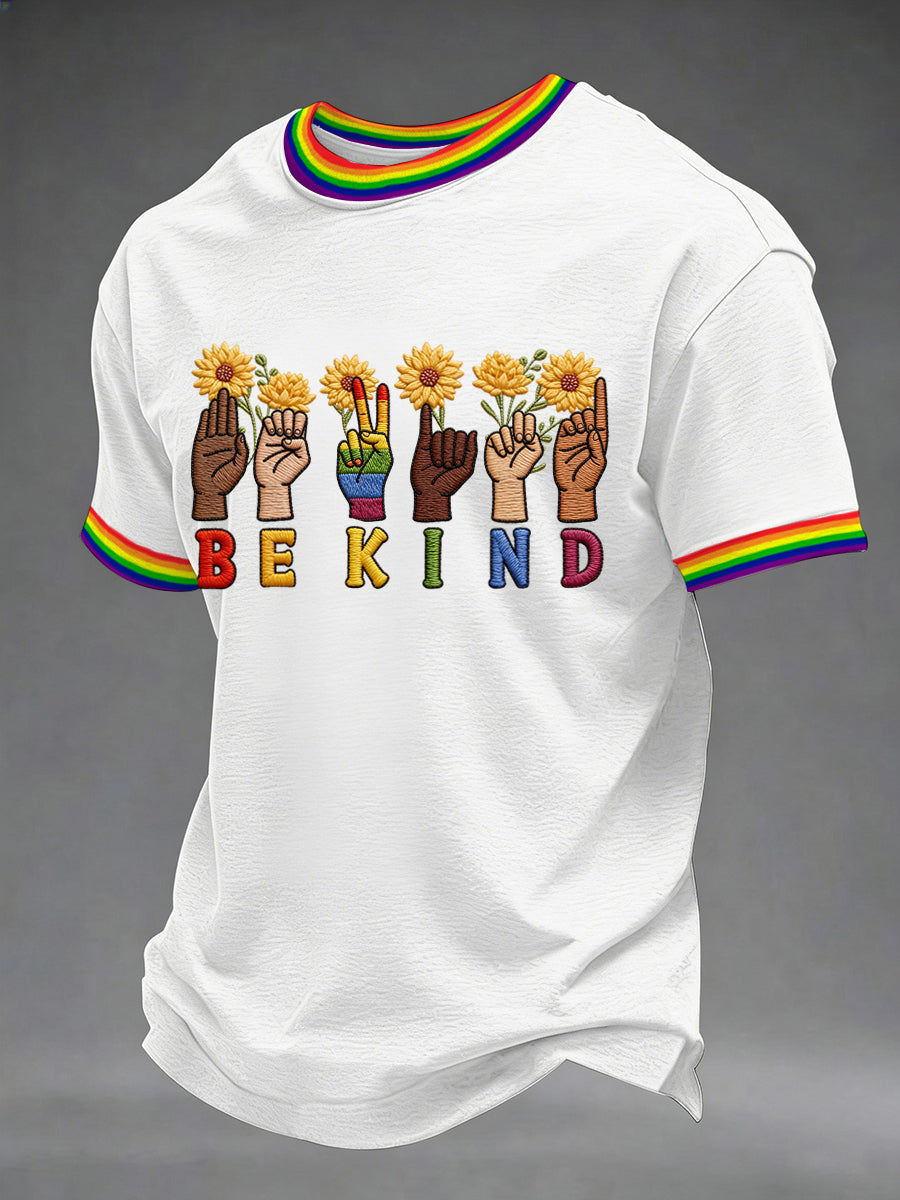 Men's Be Kind Rainbow Print Pride Month Casual Tee