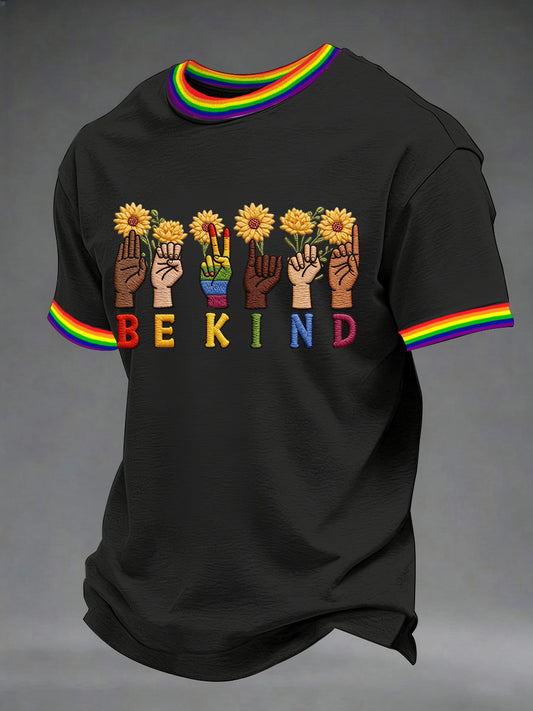 Men's Be Kind Rainbow Print Pride Month Casual Tee