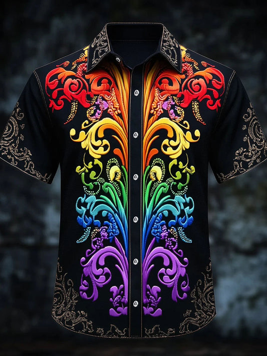 Men's Rainbow Gradient Baroque Art Print Casual Shirt