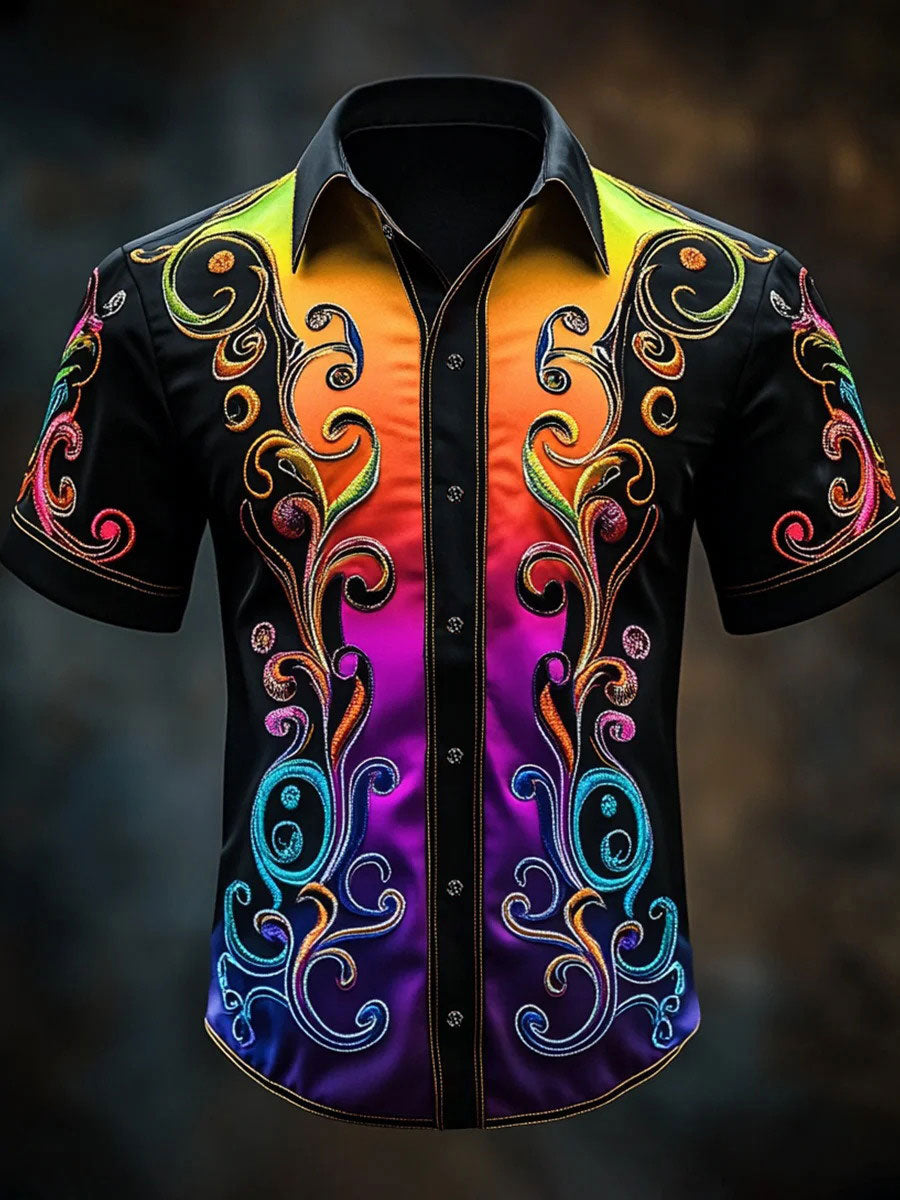 Men's Rainbow Gradient Baroque Art Print Casual Shirt
