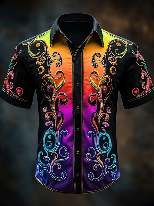 Men's Rainbow Gradient Baroque Art Print Casual Shirt