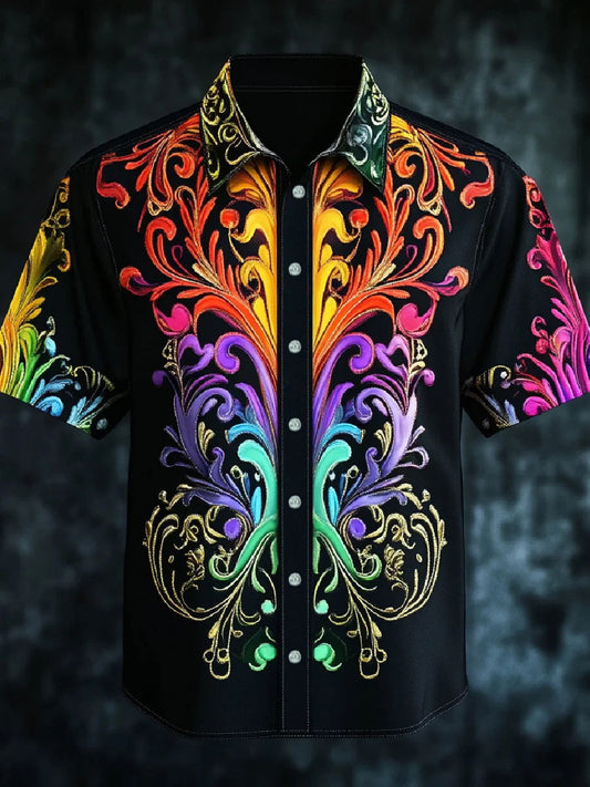 Men's Rainbow Gradient Baroque Art Print Casual Shirt