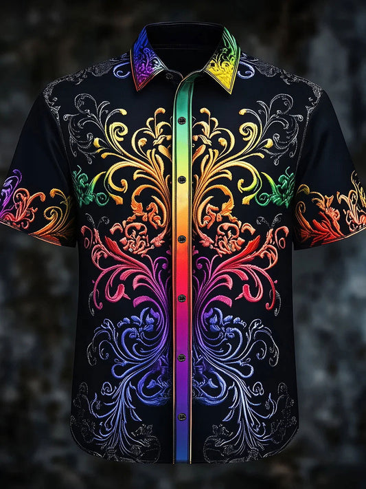 Men's Rainbow Gradient Baroque Art Print Casual Shirt
