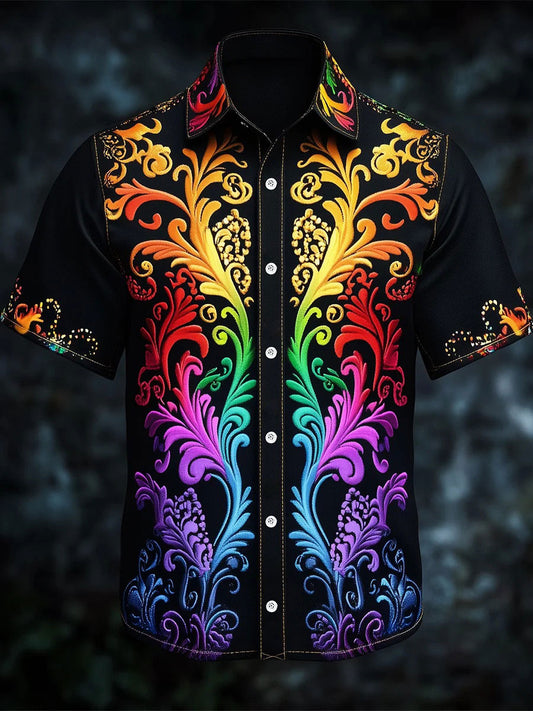 Men's Rainbow Gradient Baroque Art Print Casual Shirt
