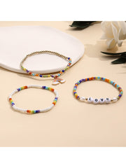 Women's Bohemian Rice Beads Letter LOVE Rainbow Three-piece Bracelet