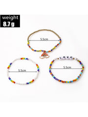 Women's Bohemian Rice Beads Letter LOVE Rainbow Three-piece Bracelet