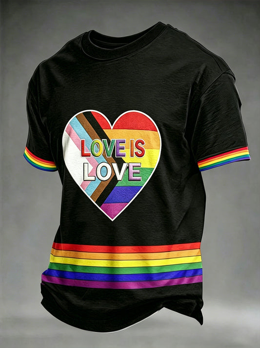 Men's Pride Month Love Is Love Printed Short Sleeve  T-shirt