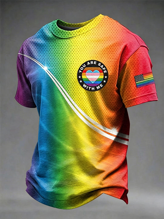 Men's Pride Month 'You  Are Safe With Me' Printed Short Sleeve T-shirt