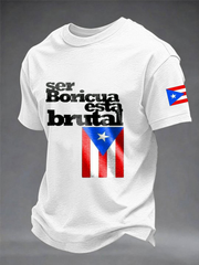 Men's Puerto Rico Printed imitation cotton short-sleeved T-shirt