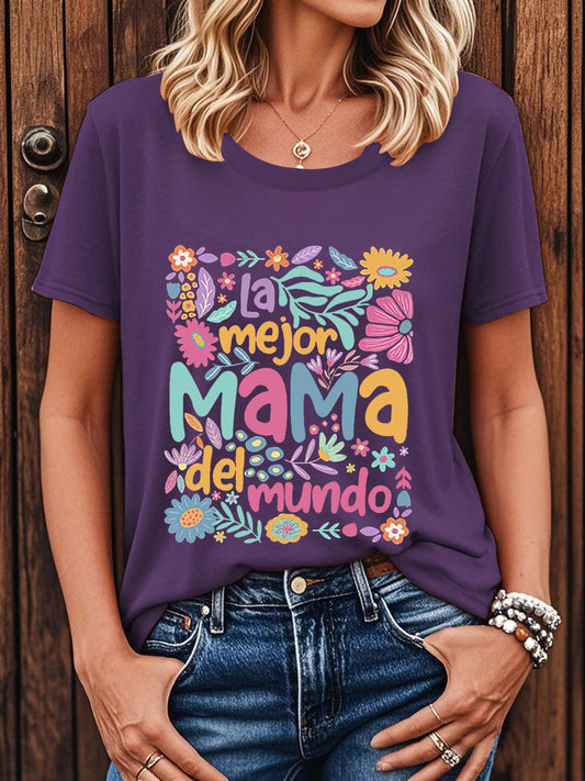 Women's Mother's Day La Mejor Mama Del Mundo Floral Short Sleeve T-Shirt