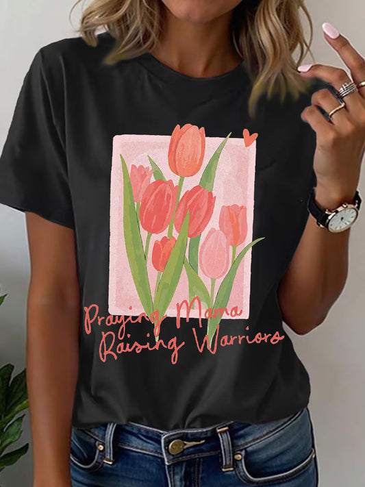 Women's Praying Mama Rising Warriors Print T-Shirt
