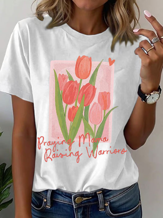 Women's Praying Mama Rising Warriors Print T-Shirt
