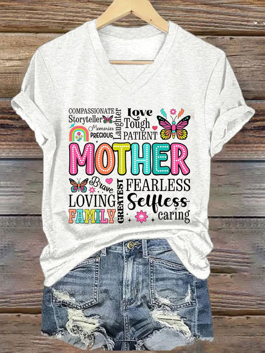 Women's Mother's Day She Is Mom Printed V-Neck Short Sleeve T-Shirt