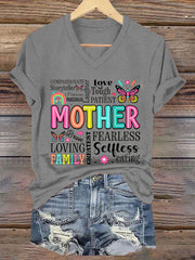 Women's Mother's Day She Is Mom Printed V-Neck Short Sleeve T-Shirt