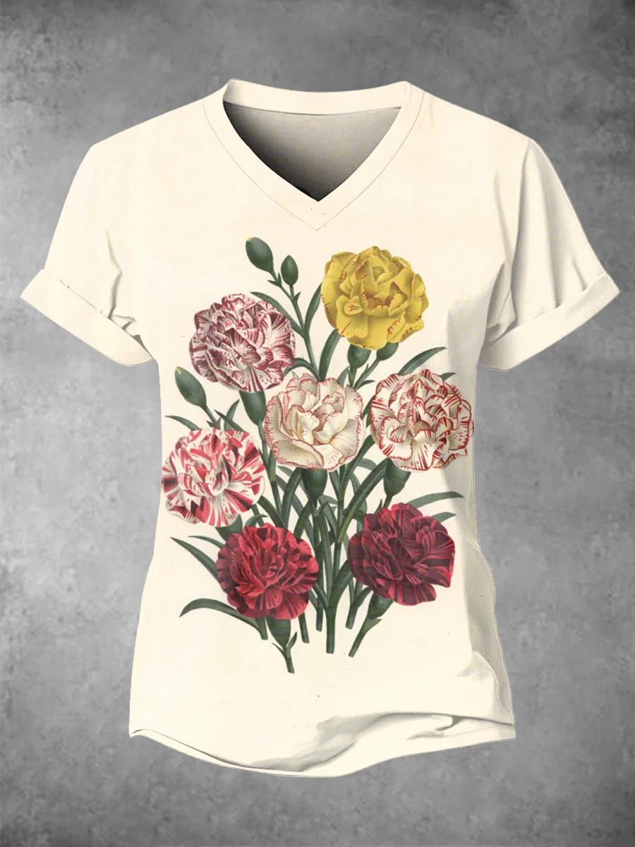 Women's Mother's Day Carnation Print T-Shirt