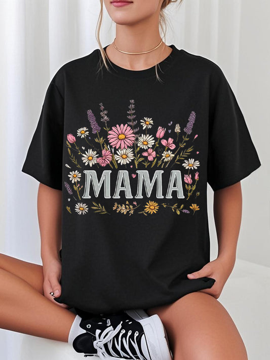 Women's Floral Mama Mother's Day Gift Casual Tee
