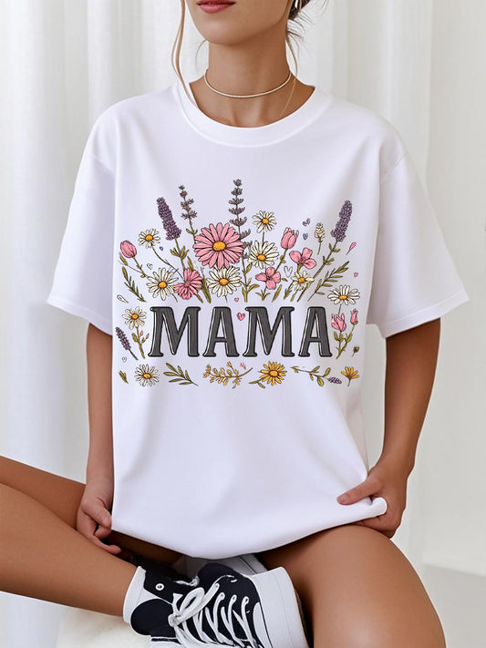 Women's Floral Mama Mother's Day Gift Casual Tee