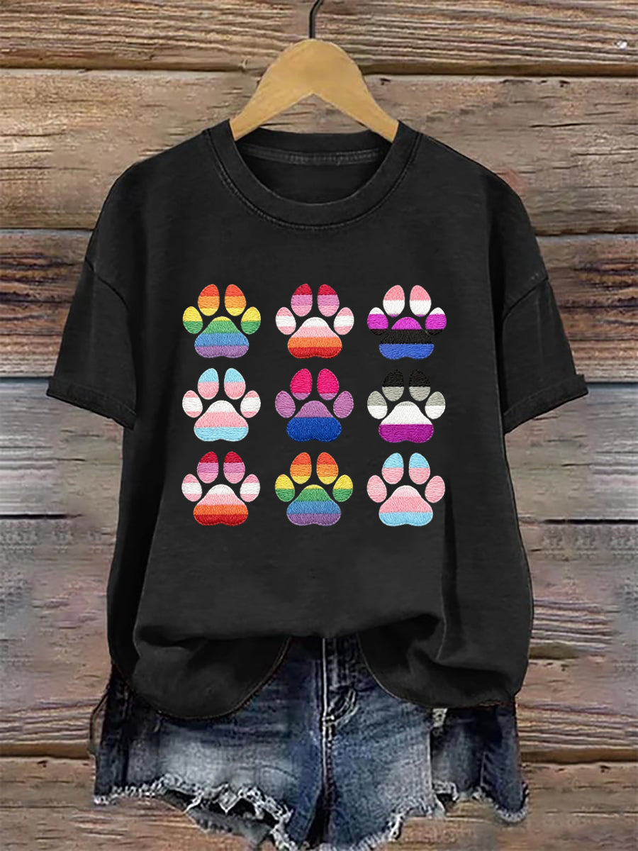 Women's Pride Month Cat Print T-shirt