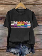 Women's Pride Month Cat Print T-shirt