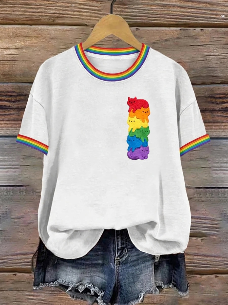 Women's Pride Month Cat Print T-shirt