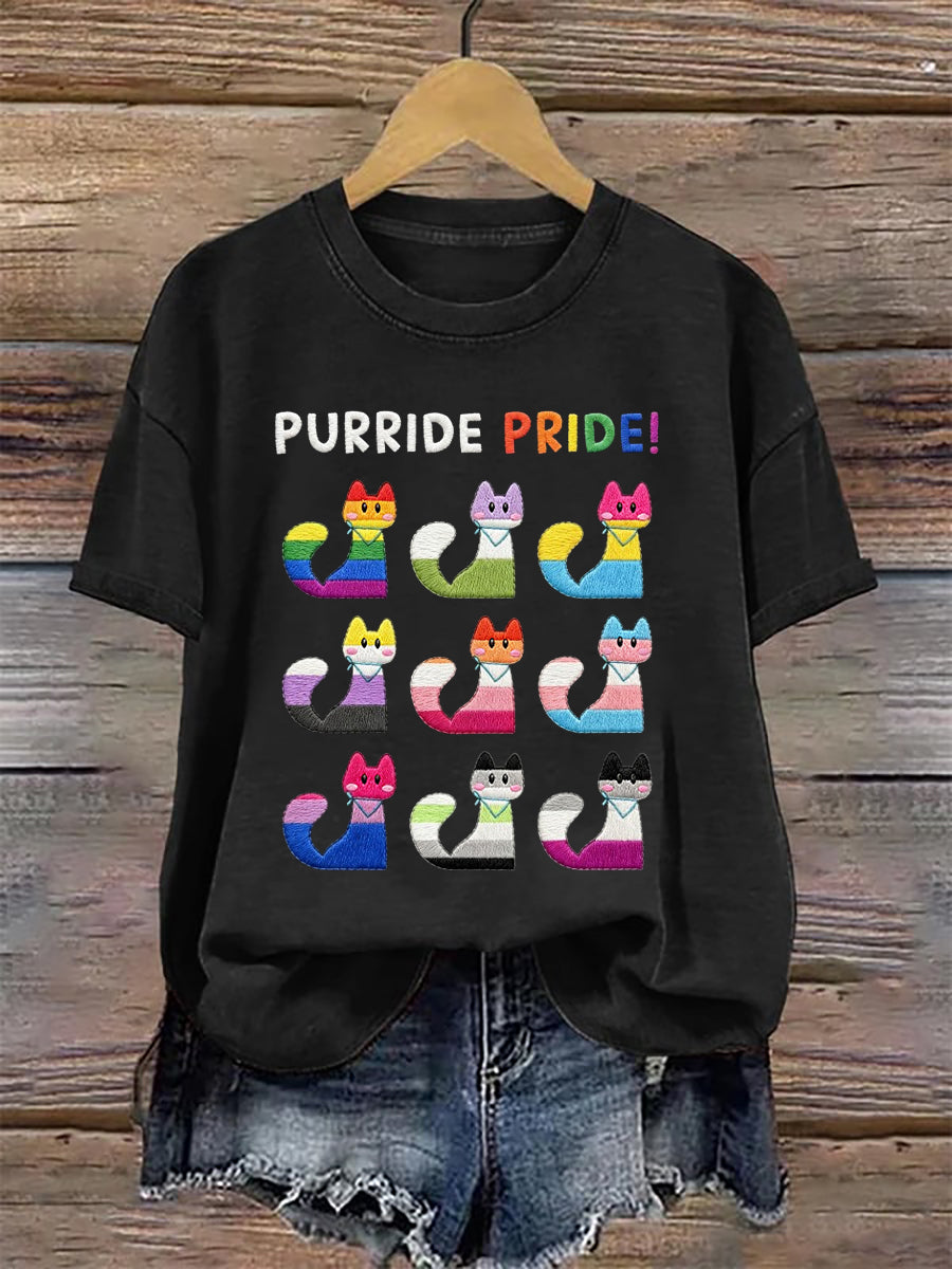 Women's Pride Month Cat Print T-shirt