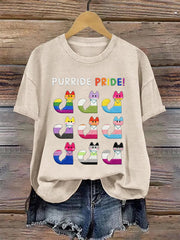 Women's Pride Month Cat Print T-shirt