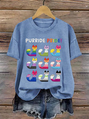 Women's Pride Month Cat Print T-shirt