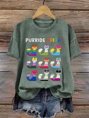 Women's Pride Month Cat Print T-shirt