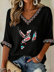 Women's Indigenous Totem Art Casual T-shirt