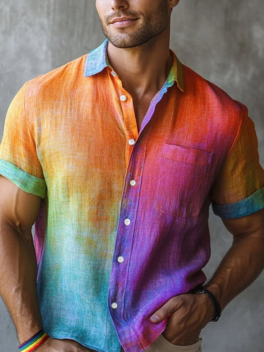 Men's LGBTQ Pride Month Rainbow Print Casual Short Sleeve Shirt