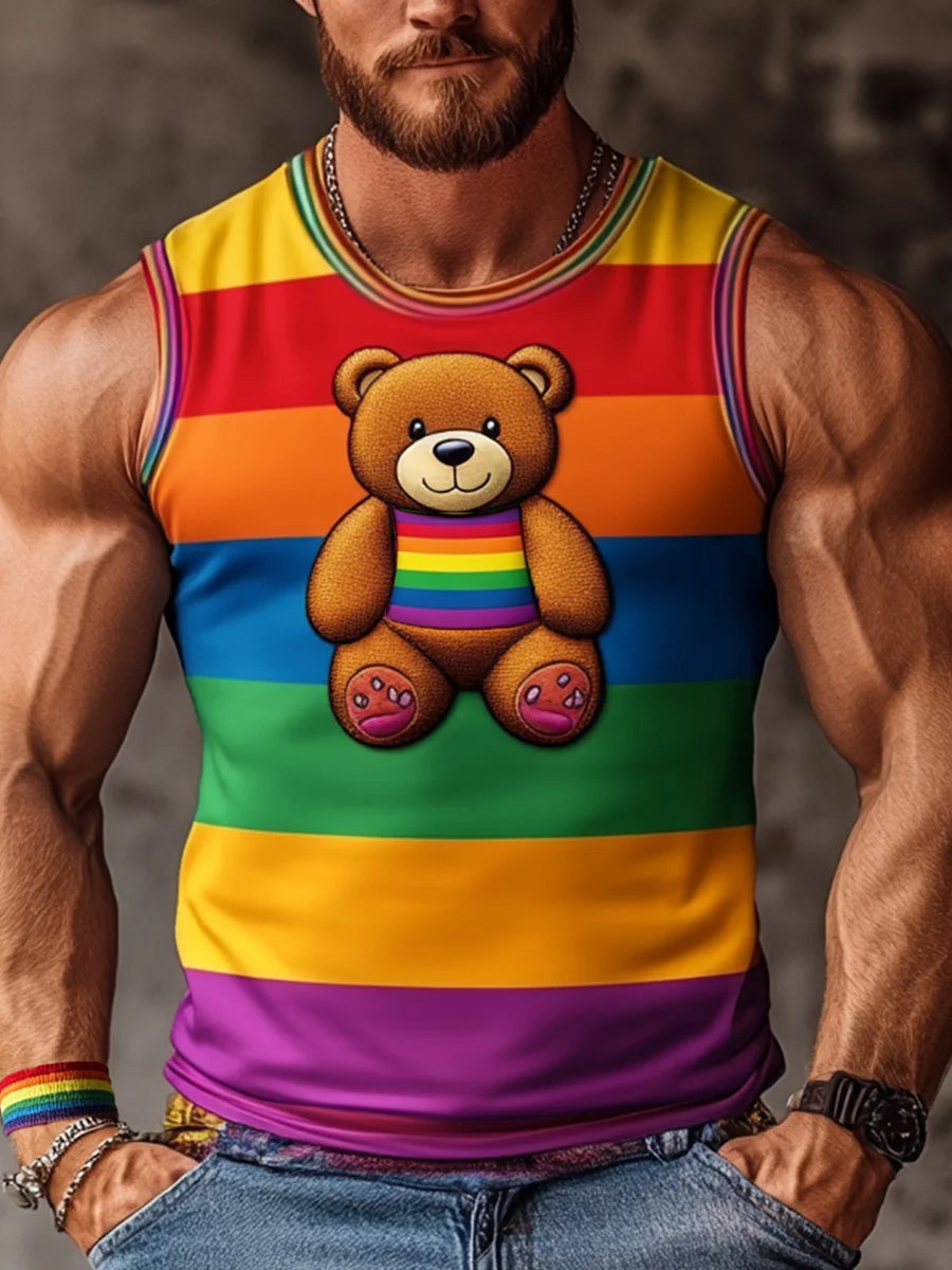 Men's LGBTQ Pride Month Rainbow Bear Print Casual Vest