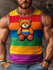 Men's LGBTQ Pride Month Rainbow Bear Print Casual Vest