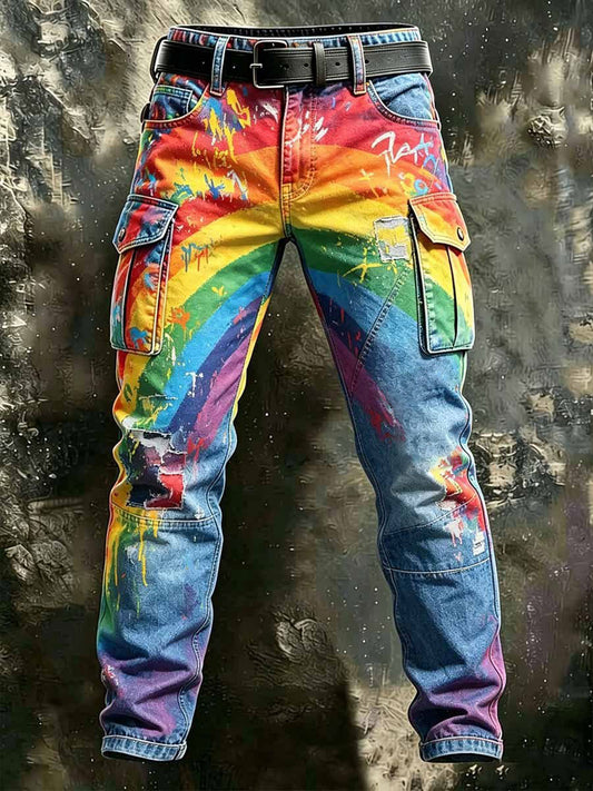 Men's Proud Rainbow Art Print Casual Trousers
