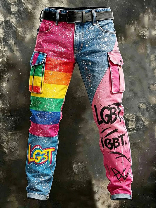 Men's Proud Rainbow Art Print Casual Trousers