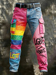 Men's Proud Rainbow Art Print Casual Trousers
