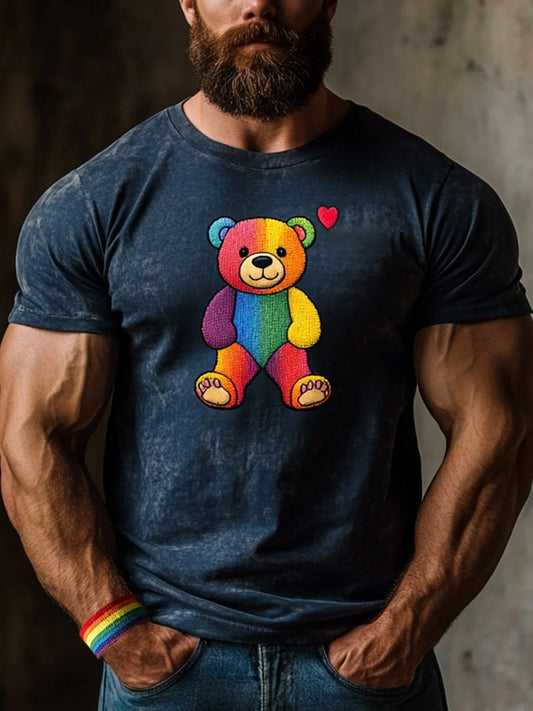 Men's LGBTQ Pride Month Rainbow Bear Print Casual Tee