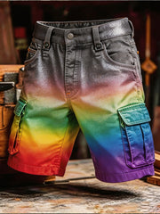 Men's Pride Month: Retro-Chic, Rainbow-Art Style Cargo Shorts