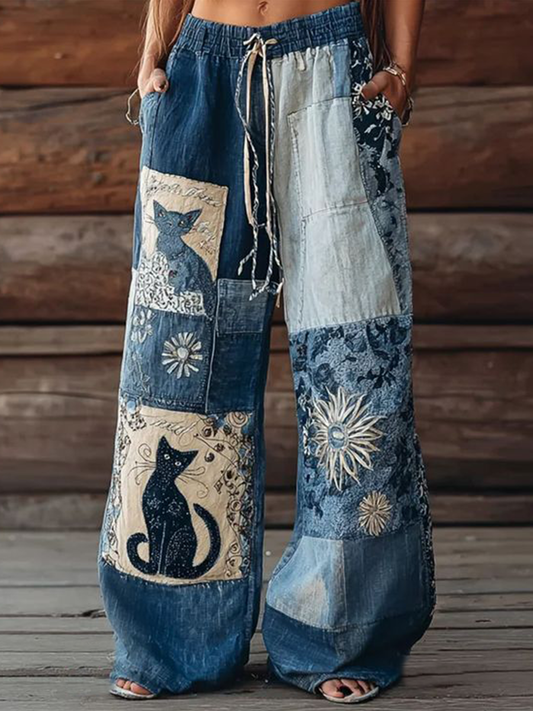 Women's Cat Floral Leisure Pants