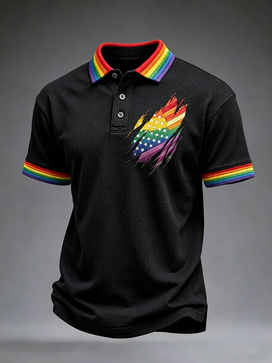 Men's Pride Month Rainbow Art waffle Short Sleeve Top