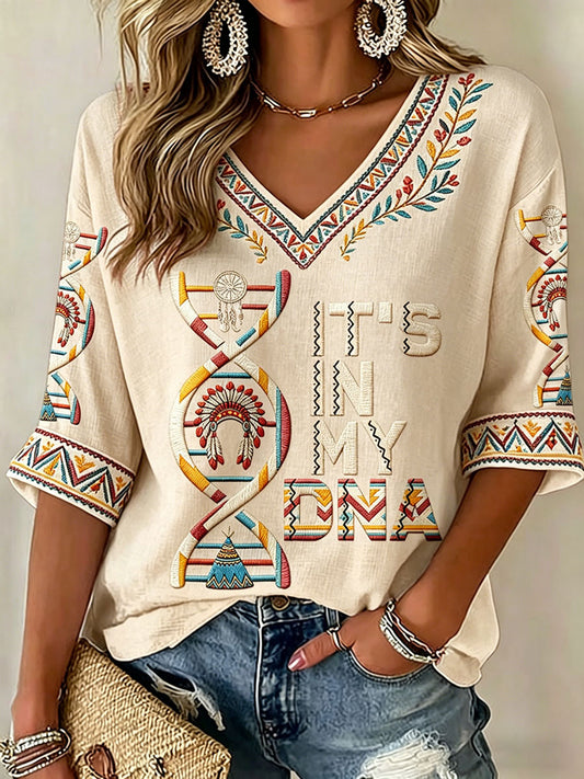 Women's 'It's In My DNA' Indigenous V-Neck Tops