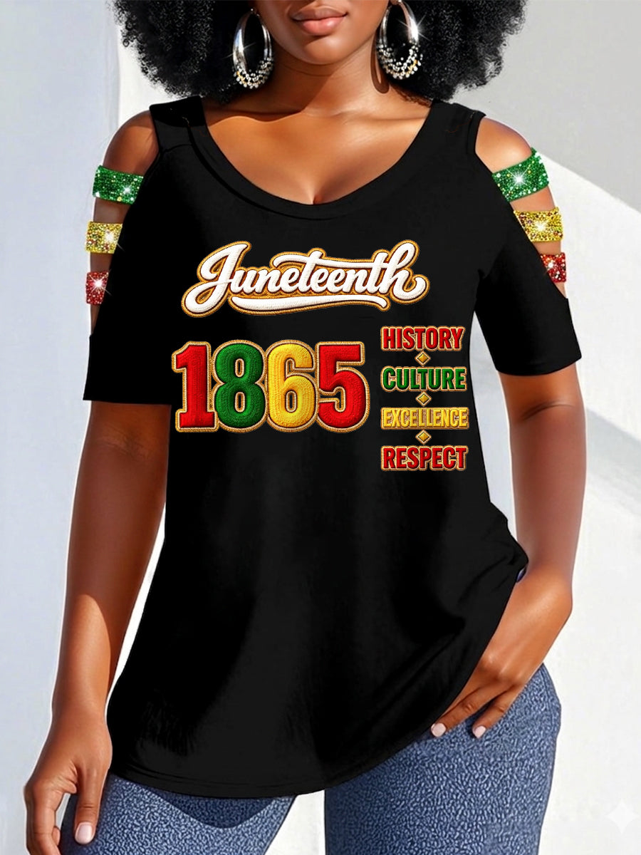 Women's Juneteenth 1865 Print Casual Hollow Sleeves Top