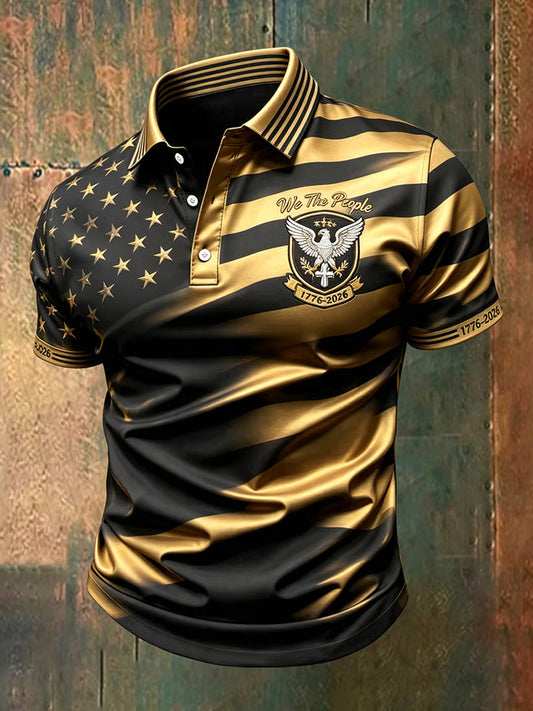 Men's We The People 1776-2026 USA Flag Print Casual Independence Day Patriotic Polo