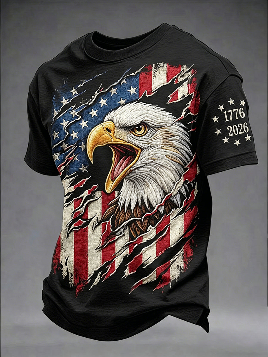 Men's Retro Independence Day Eagle Pattern Casual Short Sleeve T-shirt