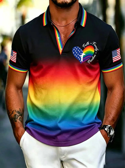 Men's Pride Month Rainbow Art Printed Short Sleeve Top