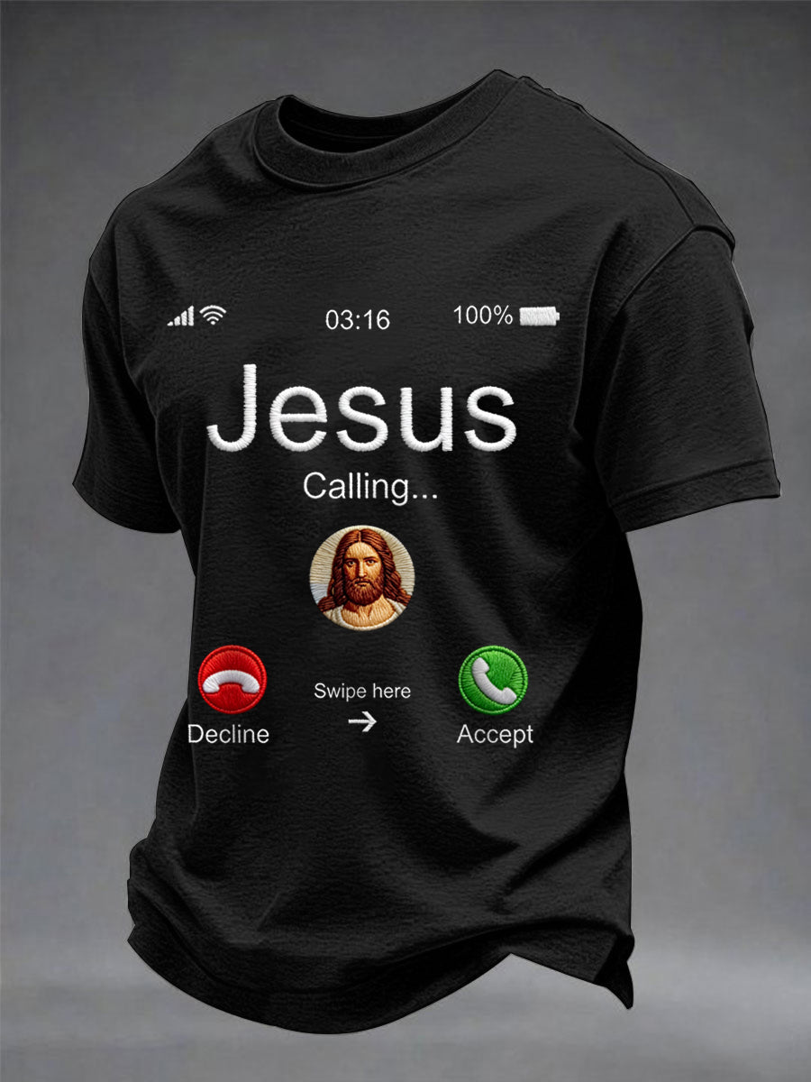 Men's Funny Christian Jesus Calling Print Casual Tee